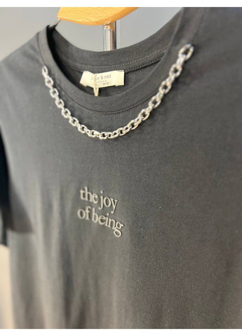 Футболка женская Pepper Mint BX24-66 базовая с украшением цепочка и надписью впереди Pepper&Mint - (304062727)