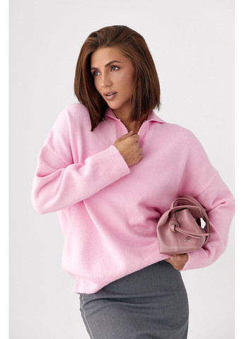 Рожевий демісезонний в'язаний однотонний светр-поло No Brand