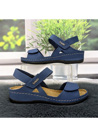 Синие босоножки женские кожаные на липучках Inblu на липучке