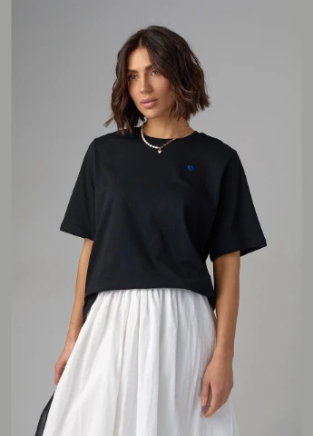 Трикотажная футболка с вышитым сердечком - черный Lurex - (293343634)