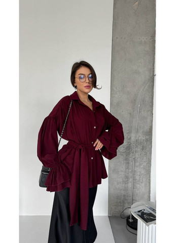 Бордовая повседневный рубашка однотонная DK/DL Мода без кордонів с длинным рукавом