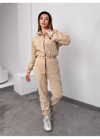 Жіночий флісовий комбінезон FINO Mode комбінезон-брюки бежевий спортивний, повсякденний, вечірній, кежуал фліс