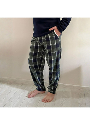 Штаны пижамные мужские теплые Флис сине-зеленые Клетка PJ791 Pijamoni (371646131)
