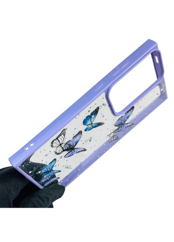 Чохол для Galaxy S24 Ultra (SM-S928B) з блискітками з метеликами на самсунг с24 ультра бузковий Samsung (366388350)