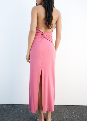 Розовое вечернее платье Zara однотонное