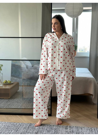 Молочная всесезон женская пижама - домашний костюм plus size рубашка + брюки No Brand