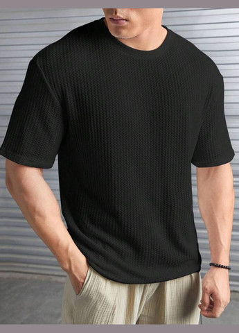 Черная шикарная однотонная мужская футболка из трикотажной вискозы "вафелька" в чорном цвете, футболка люкс качества No Brand 410-6