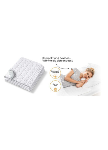 Электропростынь, 130х75см, 50Вт, 3 режима, хлопок, флис, белый Beurer (315435225)