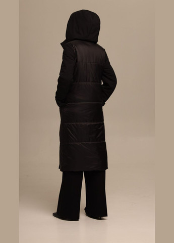 Чорний демісезонний Плащ жіночий з капюшоном довгий зимовий чорний Marshal Wolf MKMM-23 Modna KAZKA
