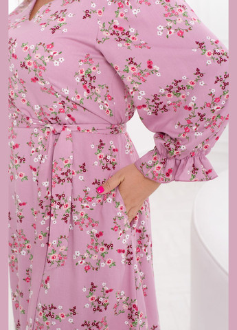 Розовое повседневный нежное штапельное платье колокол No Brand с цветочным принтом