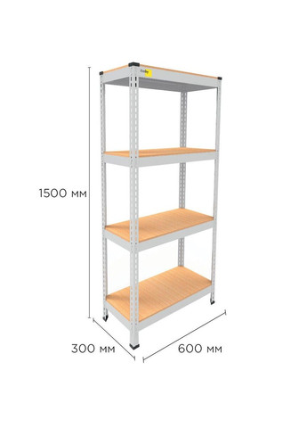 Металевий стелаж Light Series (розмір 1500х600x300мм) 4 полиці ДСП до 100кг Білий Emby (331640084)