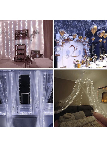 Світлодіодна внутрішня кімнатна гірлянда штора на вікно з роботою від USB пультом 3х2 м 200 LED (478647-Prob) Біла Unbranded (307932025)