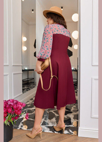 Бордова женское комбинированное платье цвет марсала р.48/50 451107 New Trend