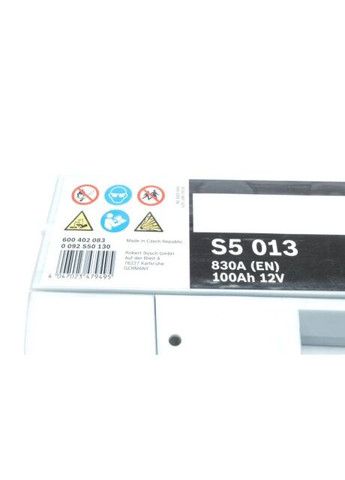 Аккумулятор 100Ah-12v (S5013) (353x175x190),R,EN830 0092S50130 Bosch (360486904)
