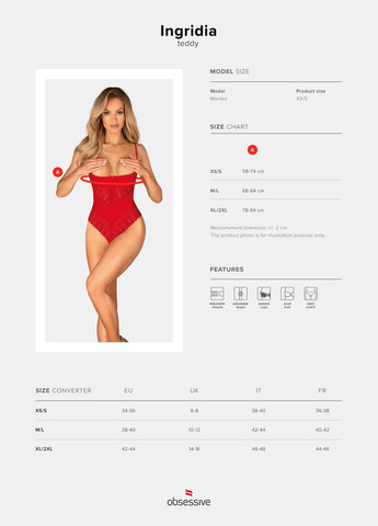 Боди с доступом Ingridia crotchless teddy XL/2XL, красное, открытая грудь - CherryLove Obsessive (340274679)