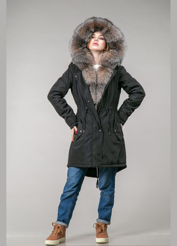 Парка женская черная с мехом блюфроста Chicly Furs (288049815)
