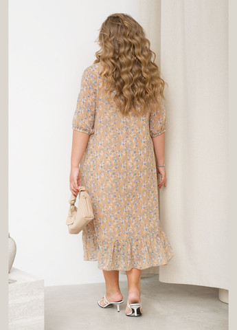 Бежевое коктейльное платье а-силуэт Minova с цветочным принтом