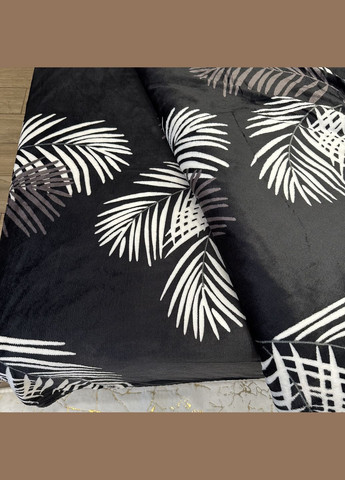 Якісна постільна білизна з велюру півтораспальний розмір чорного кольору з малюнком листя No Brand (311667774)