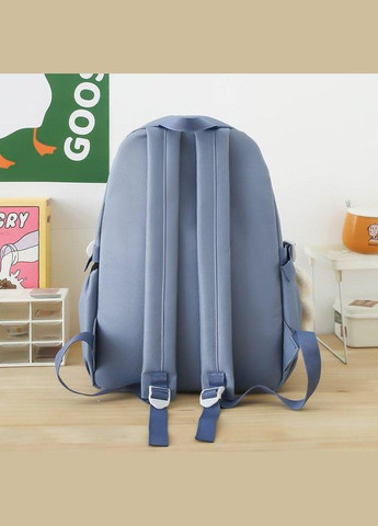 Рюкзак голубовато-синій з сірим віддтінком з сумочками та пеналом в комплекті з брелком ведмедика КиП (277698341)