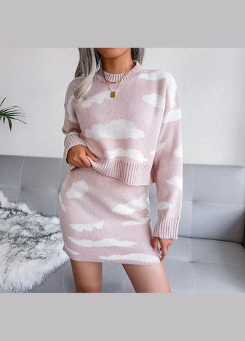 Женщинам комплект із двох предметів зі спідницею светр з круглим вирізом та довгими рукавами та спідниця SF-2024 Рожевий, S Sofia (267424904)