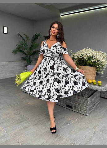 Чорно-білий ділова, повсякденний, кежуал, вечірня жіноча сукня на запах Asi.Store.ua з квітковим принтом