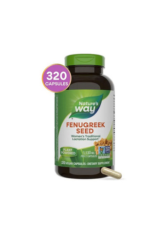 Пажитник Fenugreek Seed семян 1130 мг 320 веганских капсул 565 мг на капсулу Nature's Way (361118079)