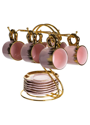 Чайный сервиз из фарфора 12 предметов на 6 персон на металлической подставке, розовый Yiwu (367956256)