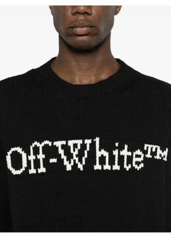 Чорний зимовий чоловічий джемпер з логотипом off-white intarsia-knit logo jumper чорний джемпер No Brand