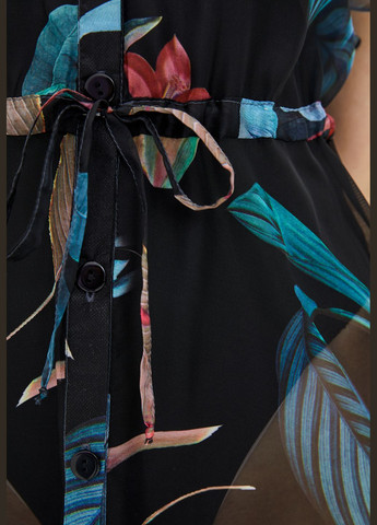Комбинированное пляжное пляжное платье на пуговицах с тропическим принтом. ORA с цветочным принтом