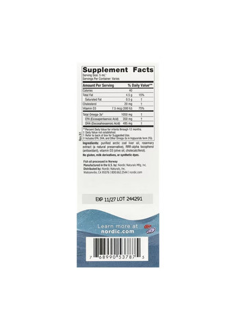 Baby's DHA 60 ml Омега-3 для дітей підтримка зору та мозку добавка риб'ячого жиру Nordic Naturals (368990507)