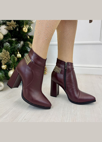 Осенние ботинки кожаные бордовые женские на каблуке, демисезонные. 39 размер Vasha para