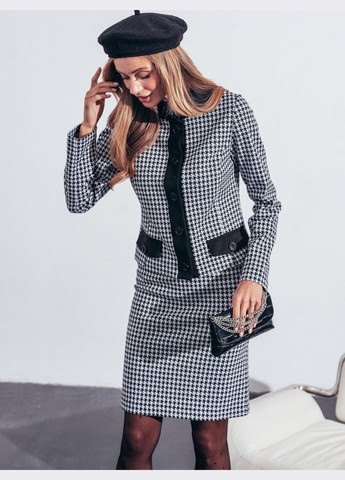 чёрный костюм в гусиную лапку с юбкой Dressa (307372646)