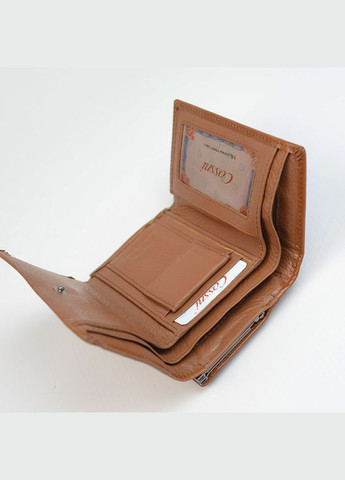 Рыжий женский маленький кожаный раскладной мини кошелек на кнопке No Brand (333300292)