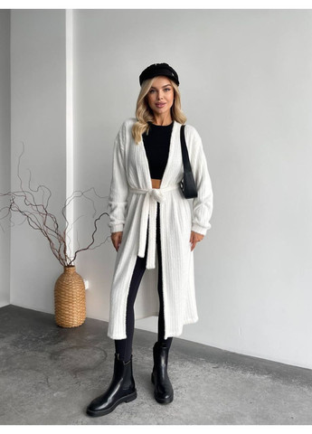 Молочный женский женский длинный кардиган из альпаки молочного цвета 35208 No Brand однотонный - демисезонный