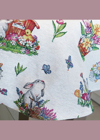 Скатертина гобеленова Великодня святкова для круглого столу "Заяча поляна"140 Maystat (305390540)