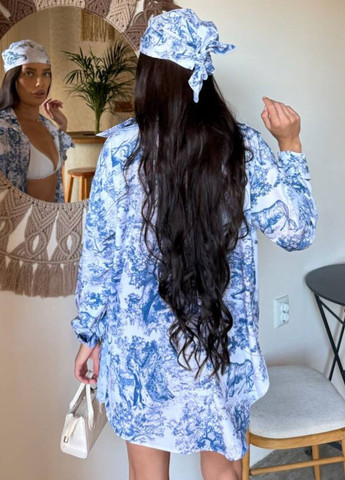 Изысканный легкий летний костюм тройка с узором: рубашка + шорты + бандана Україна (344448363)