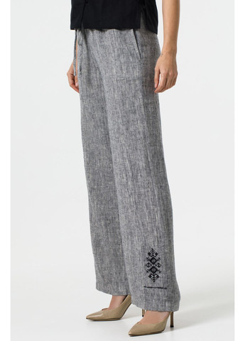 Женские брюки на резинке и завязке расклешенные с вышитой штаниной Мариам. Бежевый, р.42, код 8495/42/133 ГАЛЕРЕЯ ЛЬОНУ (368713744)