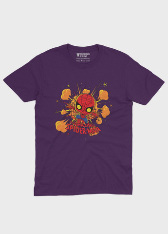 Фиолетовая демисезонная футболка для мальчика с принтом супергероя - человек-паук (ts001-1-dby-006-014-056-b) Modno
