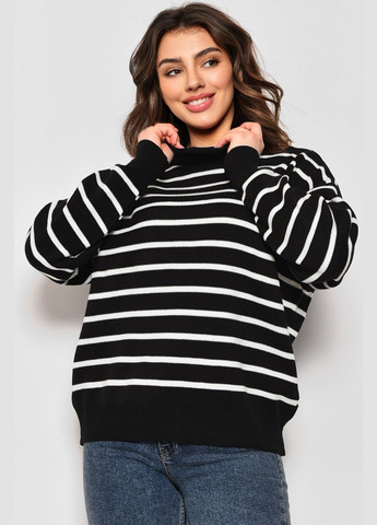 Черный зимний свитер женский в полоску черного цвета пуловер Let's Shop