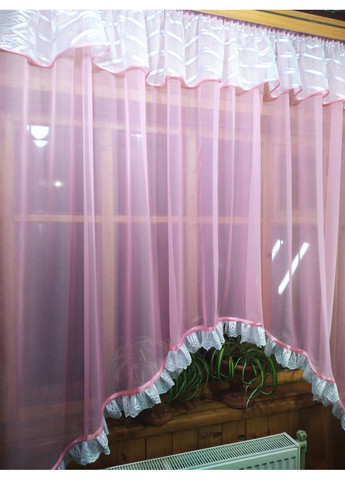 Занавеска арка готовая короткая кухонная Летиция розовая волна No Brand (372133969)