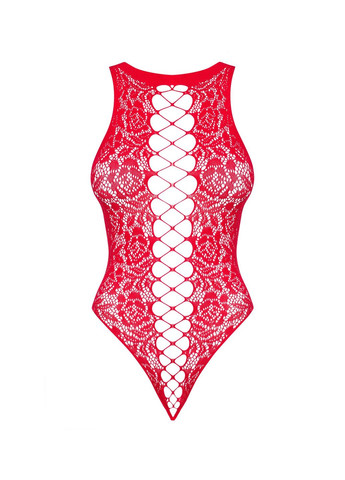 Ажурный бодистокинг с эффектом шнуровки B120 teddy красный - CherryLove Obsessive красный нейлон, эластан