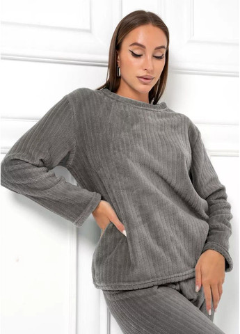 Серая всесезон женская зимняя пижама в рубчик утепленный домашний комплект для сна кофта + брюки теплый набор пижамы для женщин one size свитшот + брюки Cindylove
