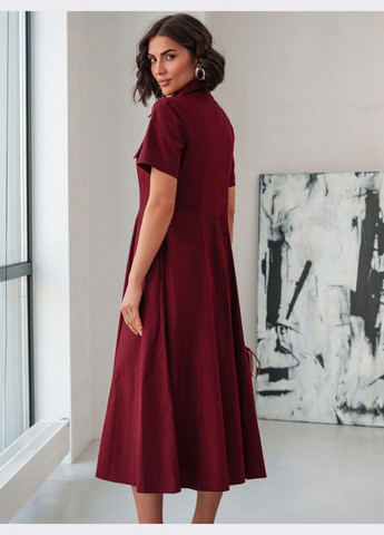 Бордовое кэжуал приталенное платье-миди бордового цвета Dressa однотонное