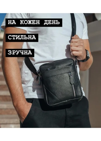 Чоловіча шкіряна сумка через плече M38-10131A чорна Tiding Bag (336551939)