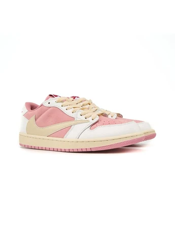 Розовые демисезонные кроссовки мужские nike travis scott x air jordan 1 low og white pink найк тревис скот No Brand