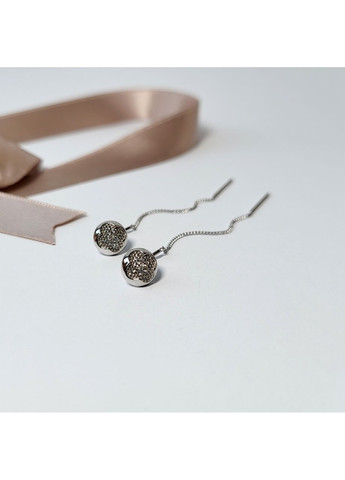 Срібні сережки протяжки Монетки із Білими каменями срібло 925 проби родоване 715с 1.74г No Brand (306741859)