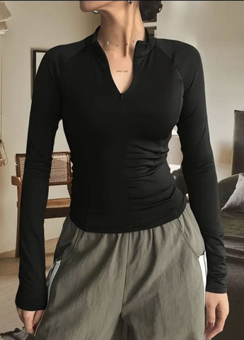 Базовый длинный приталенный топ на молнии с рукавами реглан и стойкой воротником Allthings (322670047)