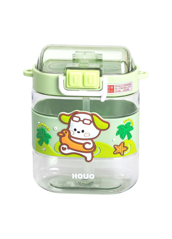 Пляшка для води дитяча з трубочкою та ремінцем 560 мл пляшечка для пиття в школу 15 см Зелена HP-14-36GR Jooki (358705588)