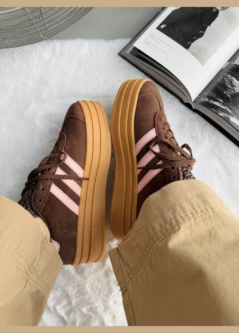 Кроссовки женские Adidas Gazelle Bold Platform Brown Pink | Адидас Газель коричневые No Brand коричневые демисезоны (340055386)