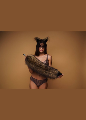 Анальный пушистый хвост без пробки, Коричневый с черным кончиком, 60 см. OKOVA (315148803)